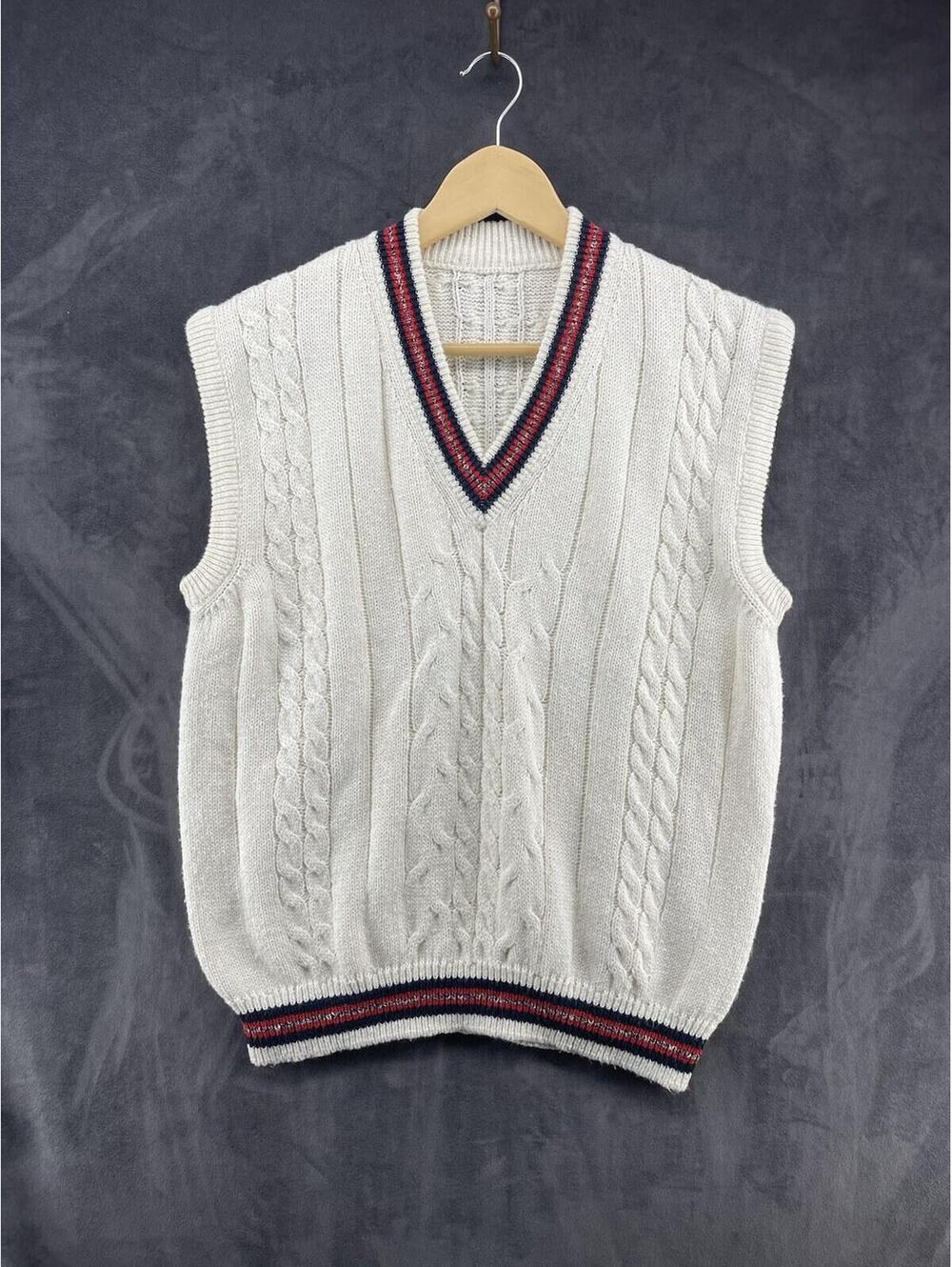 Vintage Cable Knit Sweater Vest Men’s XL White Preppy Tennis Cricket Knit